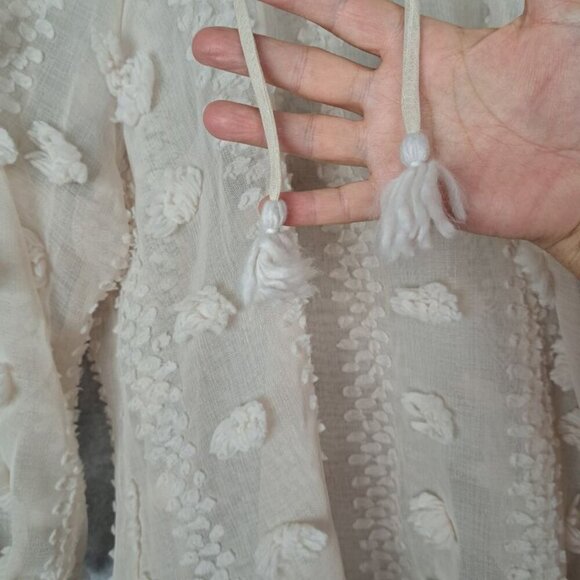 NEW Calypso St Barth Boho 3D Pom Floral Cream Semi Sheer Peasant Blouse Size L - Picture 5 of 9